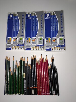Graphic Pencil Lot- 36 New Staedler Norica W/ Derwent, Stabilo & Faber Castels