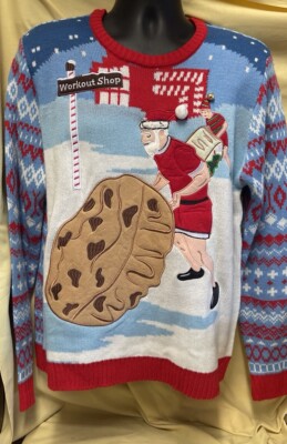 Ugly Christmas Sweater Size Large Santa s Workout Shop Cookies  By Blizzard Bay