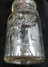 Vintage BALL IDEAL PAT D July 14, 1908, -1 QT Clear Mason Jar Glass & Wire Lid