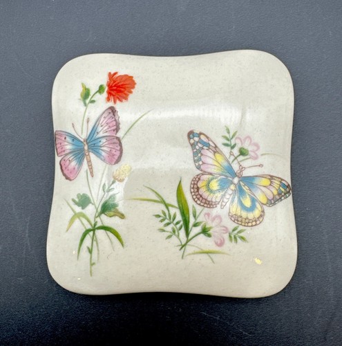 TAKAHASHI San Francisco Square 3.4” TRINKET BOX Butterflies and FlowersVintage - Picture 2 of 12