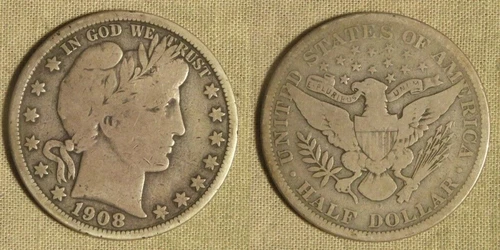 Barber Half Dollar: 1908-O VG-F IRUS20