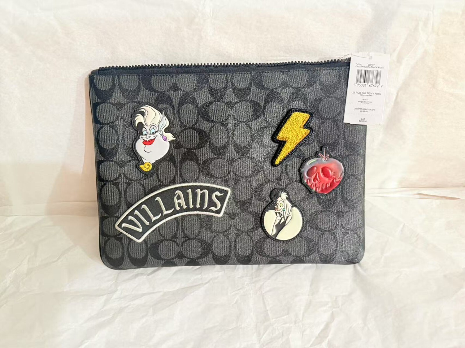 NWT Disney x Coach Large Signature Canvas Pouch with Patches