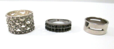 Estate Find Junk Drawer Jewelry Lot of 3 Silver Tone Rings Rhinestone Etc