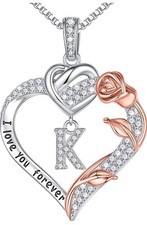 Collares Joyería Plata de Ley 925 Rosa Corazón Letras Iniciales Día de la Madre