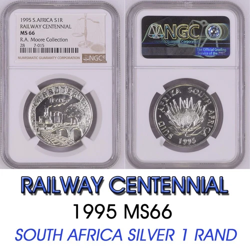 TRAINS 1995 south africa SILVER 1 RAND NGC MS66 RAILWAY CENTENNIAL R1 S1R PROTEA