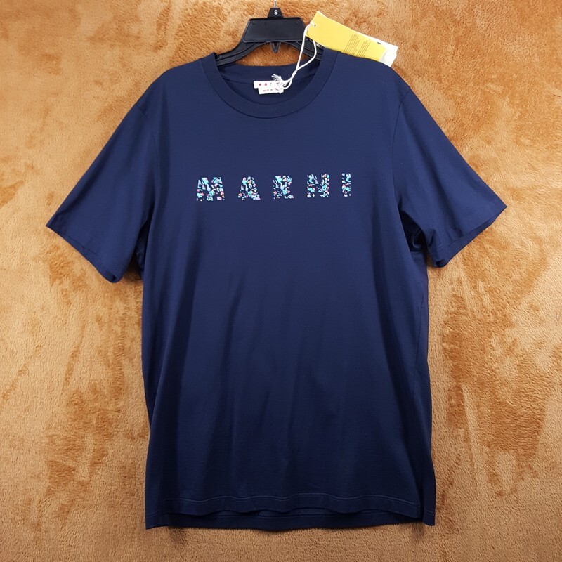 MARNI Shirt Mens Size 52 Navy Pullover Crew Floral Logo Graphic