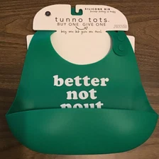 Bella Tunno Tunno Tots "Better Not Pout" Green Silicone Bib NWT