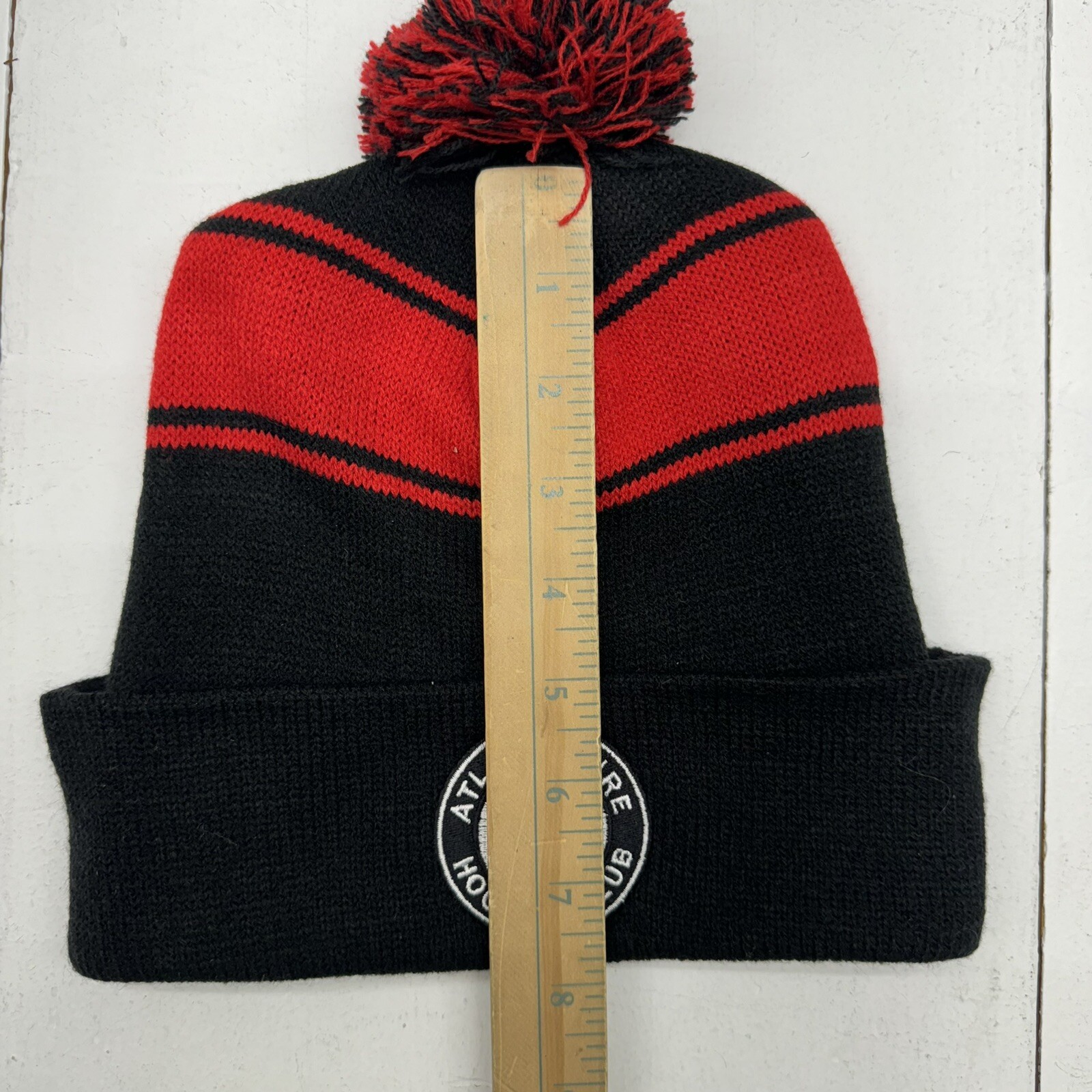 Sport Tek Black Red Knitted Beanie Hat Pom Atlanta Fire Hockey Club Adult OS