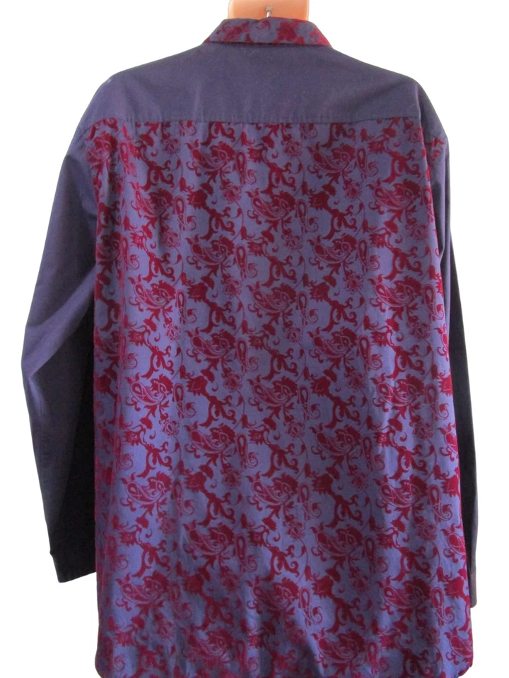 Borgoña Flock Paisley Floral en Azul Marino Para hombres Con Botones 3XL INC GUC Elegante Boho Foto 2 de 4