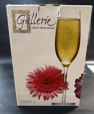 Gallerie Luigi Bormioli Exhibit 1 Set of 4 Champagne Flutes Glasses Mouth-Blown