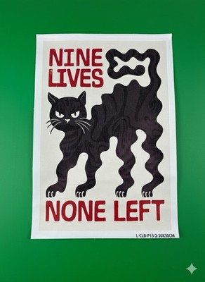 Gothic Black Cat Canvas Wall Art Nine Lives None Left 8x12 Unframed