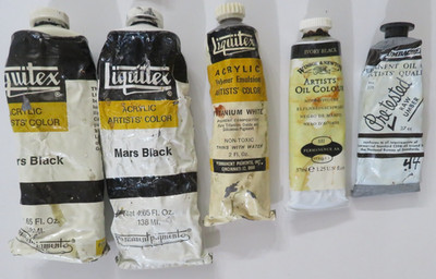 Vintage Liquitex Acrylic Paint Mars Black Titanium White Raw Umber Ivory Black