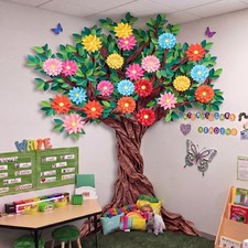 Yalikop 189 Pcs 3D Classroom Tree Bulletin Board Set DIY Cardboard Blooming T...