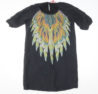 Derhy Damen Bluse schwarz Seide Bohemian Tunika Größe L
