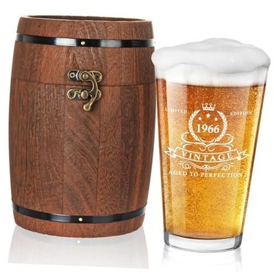  Birthday Gifts for Men 16oz,1966 Beer Glass in Barrel Box,Birthday Gift 60th