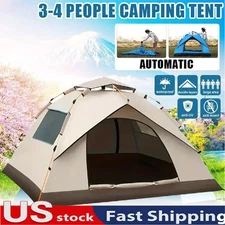 Camping Tent 3-4 Person Easy Pop Up Tent with 2 Doors - UPF50+ Waterproof New US
