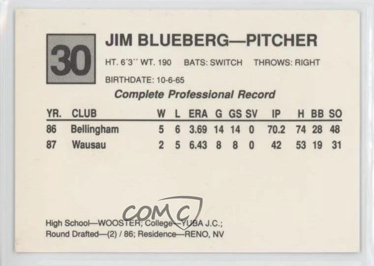 1988 Cal League California League All-Stars Jim Blueberg #30 - Image 2 of 2