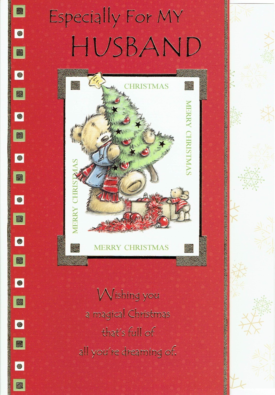 HUSBAND Large CHRISTMAS CARD Quality Cute Bear with Tree Design