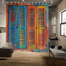 Colorful Louver Doors Ultra-fine Shower Curtain Multi-size Bathroom Decor