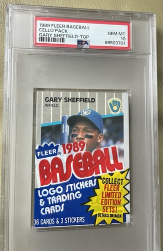 1989 Fleer Baseball Cello Pack - PSA Gem Mint 10 - Sheffield Rookie Showing - Picture 3 of 4