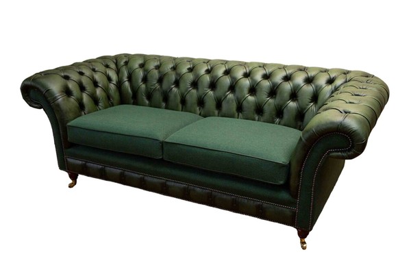 Design Sofa 3 Sitzer Polsterung Leder Sofas Textil Chesterfield GrüN-image