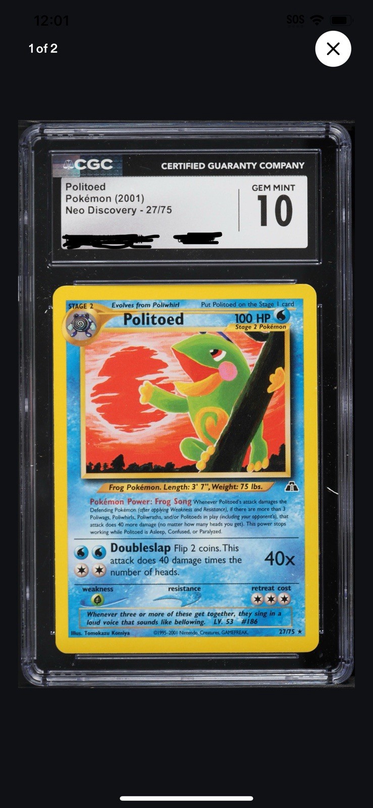 2001 Pokemon Neo Discovery Politoed CGC 10 RARE LOW POPULATION 1 OF 8 GEM MINT