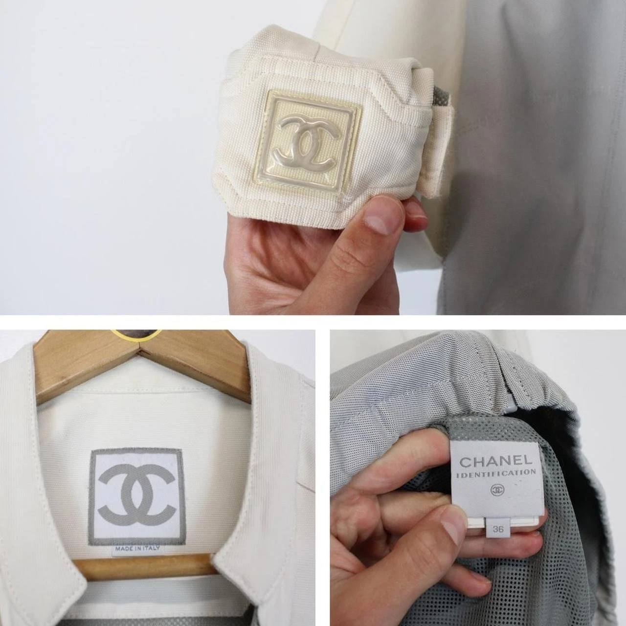 Vintage 90s Chanel Identification Grey and Cream Jacket