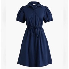 NWT J. Crew Factory Size 8 SS Tie Waist Collared Mini Dress CA432 Navy Blue