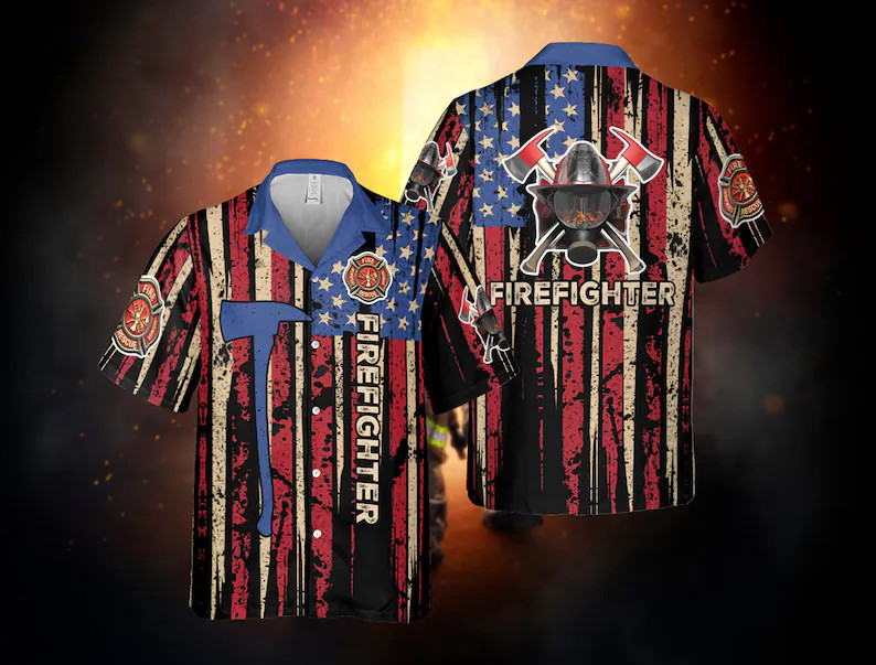 Fire Department American Flag Hawaiian Shirt