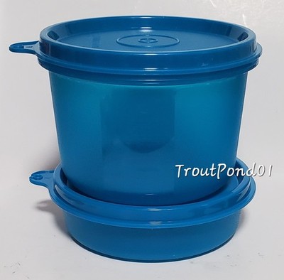 TUPPERWARE Oatmeal Bowl Yogurt Cup Dip Dish 15 1/4 +6 oz Wonder Set Peacock Blue