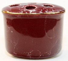 Ceramic Toothbrush Holder Faux Marble Burgundy Dark Red Maroon Oval Vintage