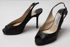 Womens Jimmy Choo Black Snake Print Open Peep Toe High Heels Size EU 39 US 9
