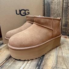 UGG CLASSIC ULTRA MINI PLATFORM BOOT WOMENS US 6 SUEDE / WOOL  CHESTNUT
