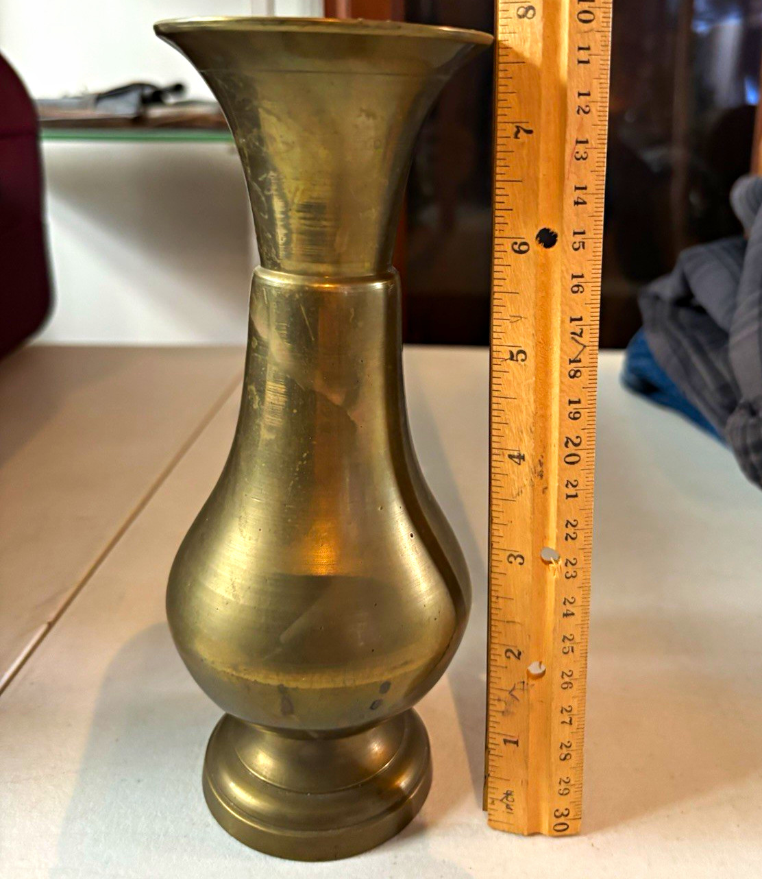 Vintage solid brass trumpet vase with flared rim