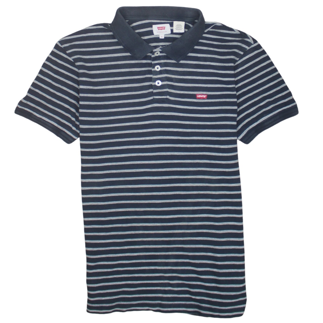 Levis Womens Polo Shirt Navy Blue Striped Cotton Embroidered Chest Badge M