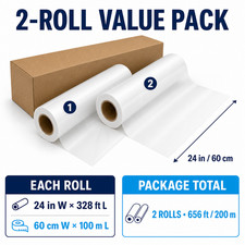 24in x 328ft DTF PET Transfer Film Double Sided Matte Universal Peel 2 Rolls