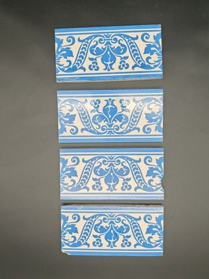 4x Antique tile Fliese Jugendstil Art Nouveau blue white ornament 20x10cm