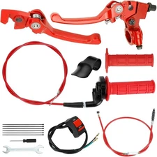 Folding Clutch Brake Lever Cable and 7/8" Throttle Handle Grips Kit Red