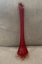 FAB LE Smith Red Flame Three Footed Amberina Stretch Swung Vase Vintage MCM 18”
