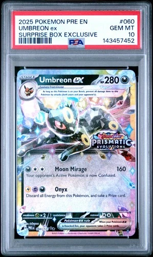 2025 POKEMON PRISMATIC EVOLUTIONS SURPRISE BOX EXCLUSIVE UMBREON EX PSA 10