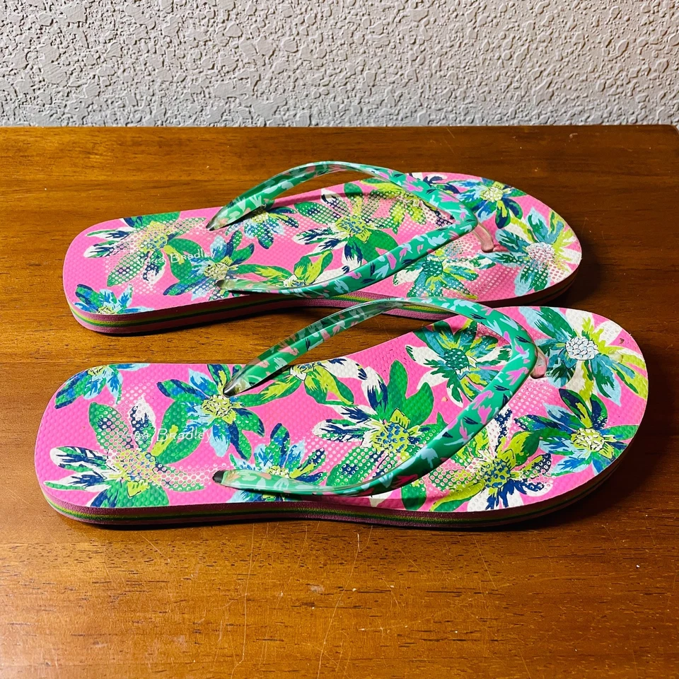 Sandalia chanclas de playa Vera Bradley Woems verde rosa tropical floral talla 9/10 Foto 3 de 4