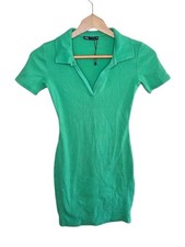 Zara Green Bodycon Ribbed Collared Polo Short Sleeve Mini Dress Size Small