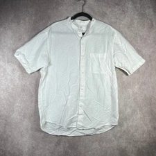 Uniqlo Shirt Mens Medium White Cotton Linen Blend Button Up Short Sleeves Beach