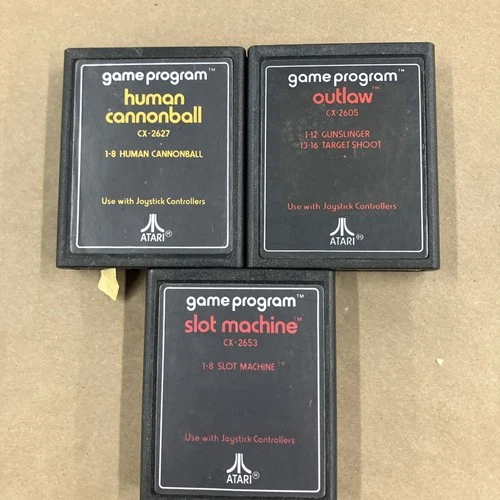 3 Vintage  Atari Games Human Cannonball Slot Machine Outlaw For The Atari 2600
