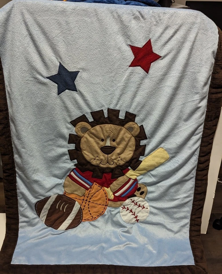 Koala Baby одеяло Lion Sports тема плюшевый синий коричневый шерпа 30 x 40"  - Изображение 2 из 3