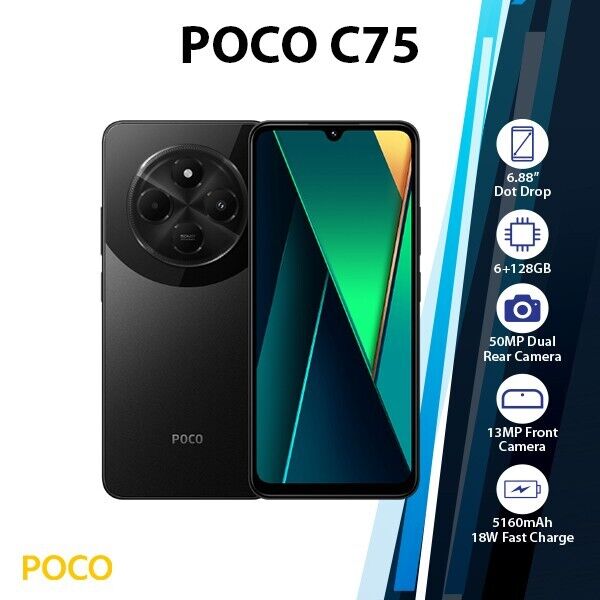 Xiaomi POCO C75 Unlocked Android Cell Phone (Black/6GB+128GB Xiaomi POCO C75 Unlocked Android Cell Phone (Black/6GB+128GB
