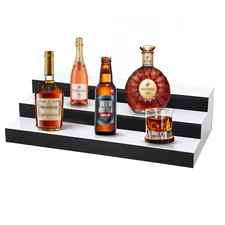 3 Tiers 24 Inch LED Lighted Liquor Bottle Display with RF Remote for Home Bar