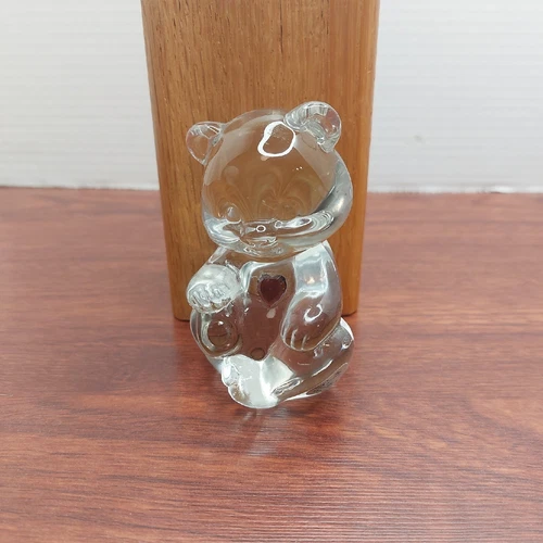 Vtg Fenton Clear Glass Bear Figurine Purple Amethyst Heart Birthstone Figure USA