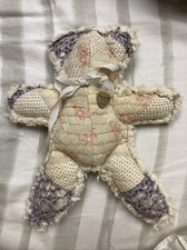 Vintage Patchwork Teddy Bear Made From Hand Stitched Quilt 16"