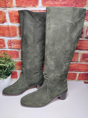 SEHR GUTER ZUSTAND DAMEN BODEN UK 6 EU 39 OLIVGRÜN VELOURSLEDER BLOCKABSATZ KNIEHOHE STIEFEL